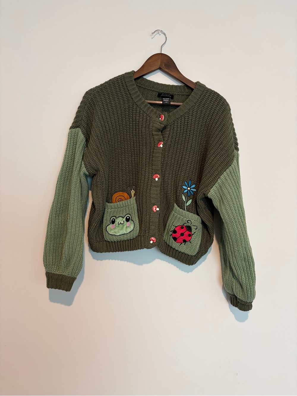 Sweet Society Frog Mushroom Cardigan L Cottagecore Fairycore Goblincore